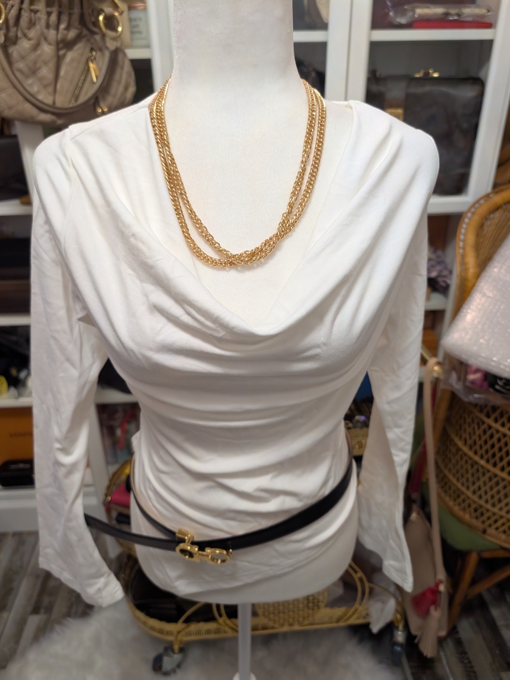 White Cowl-Neck Long Sleeve Sweater Top